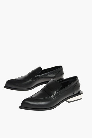 Leather Penny Loafers with Metallic Heel