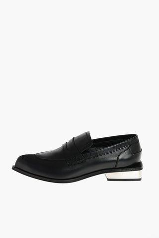 Leather Penny Loafers with Metallic Heel
