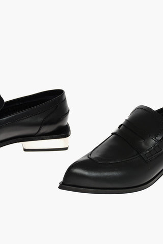 Leather Penny Loafers with Metallic Heel