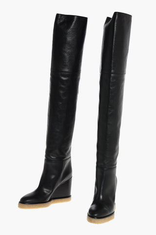 Over the Knee Leather Wedge Boots