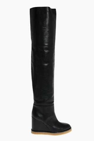 Over the Knee Leather Wedge Boots