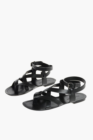 Thong Leather Sandals with Ankle Strap