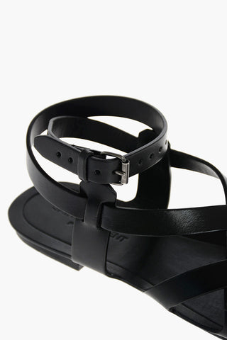 Thong Leather Sandals with Ankle Strap