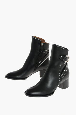 Stivaletti in Pelle con Fibbia e Micro Borchie