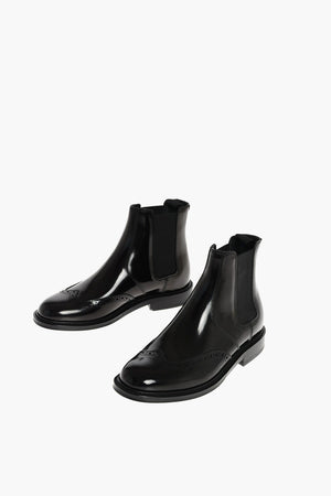Leather Chelsea Booties with Brogue Details