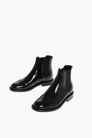 Leather Chelsea Booties with Brogue Details