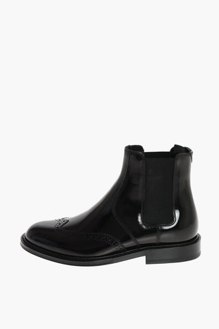 Leather Chelsea Booties with Brogue Details