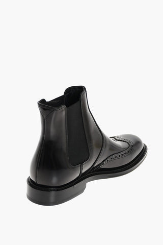 Leather Chelsea Booties with Brogue Details