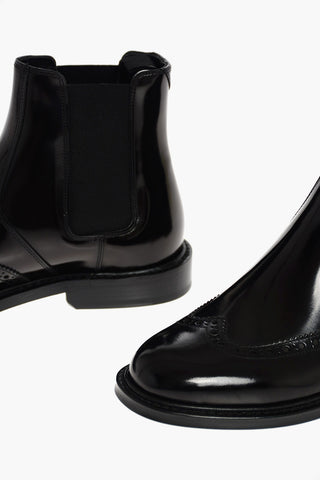 Leather Chelsea Booties with Brogue Details