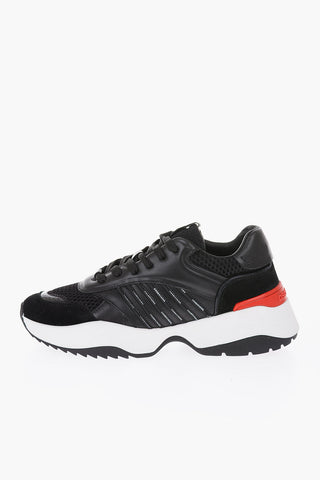 leather and fabric sneakers