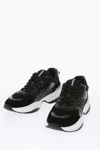 leather and fabric sneakers