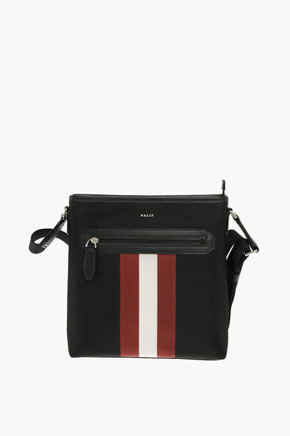 fabric crossbody bag with leather trimmings