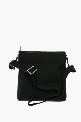 fabric crossbody bag with leather trimmings