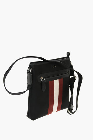 fabric crossbody bag with leather trimmings