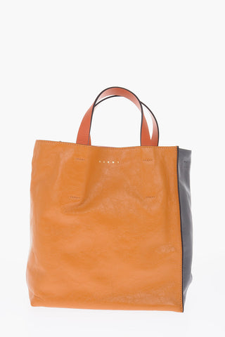 leather two-tone MUSEO SOFT tote bag with double handle