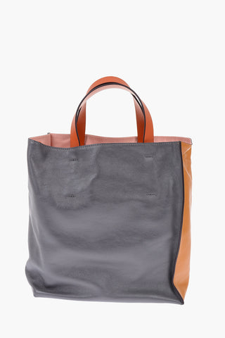 leather two-tone MUSEO SOFT tote bag with double handle