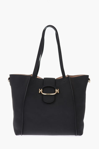 textured leather double T bag with removable shoulder strap