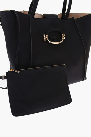 textured leather double T bag with removable shoulder strap
