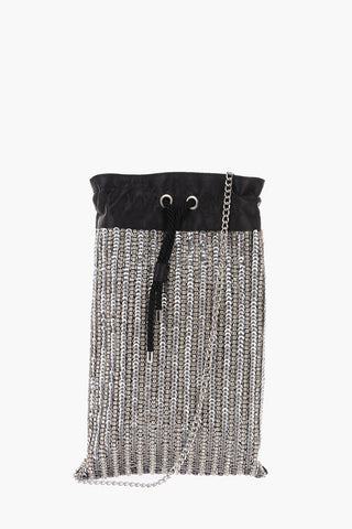 rhinestone embellished Bucket bag with detachable chain shoulder strap 