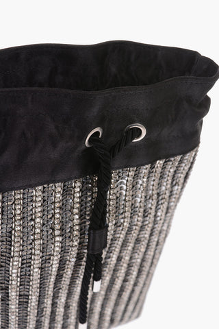 rhinestone embellished Bucket bag with detachable chain shoulder strap 