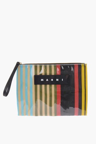 fabric pouch with leather trimmings