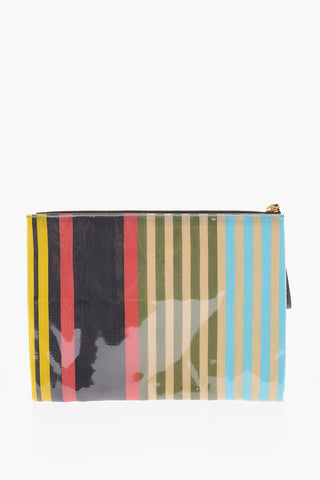 fabric pouch with leather trimmings