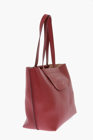 textured leather medium handlebag with double handle