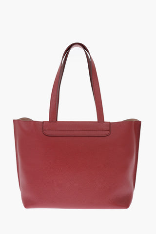 textured leather medium handlebag with double handle