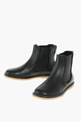 Leather Chelsea Booties with Contrasting Stitchings