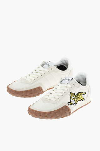 Lace Up Sneakers with Suede Inserts and Embroidered Logo