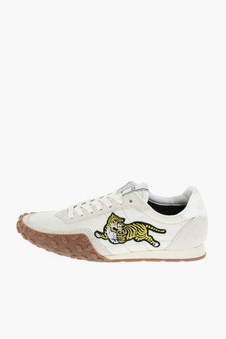 Lace Up Sneakers with Suede Inserts and Embroidered Logo