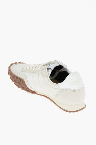 Lace Up Sneakers with Suede Inserts and Embroidered Logo