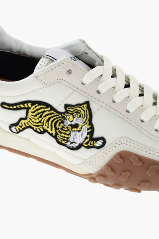Lace Up Sneakers with Suede Inserts and Embroidered Logo