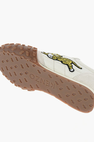 Lace Up Sneakers with Suede Inserts and Embroidered Logo