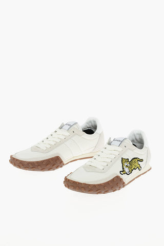 Lace Up Sneakers with Suede Inserts and Embroidered Logo