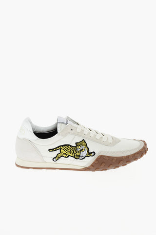 Lace Up Sneakers with Suede Inserts and Embroidered Logo
