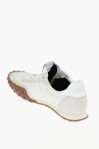 Lace Up Sneakers with Suede Inserts and Embroidered Logo