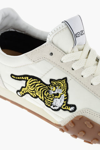 Lace Up Sneakers with Suede Inserts and Embroidered Logo