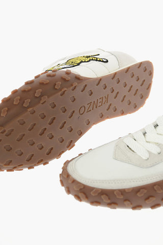 Lace Up Sneakers with Suede Inserts and Embroidered Logo