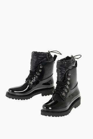Patent Leather GALAXITE Combat Booties with Ankle Drawstring