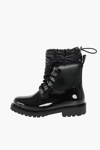 Patent Leather GALAXITE Combat Booties with Ankle Drawstring