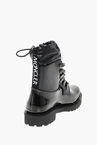 Patent Leather GALAXITE Combat Booties with Ankle Drawstring