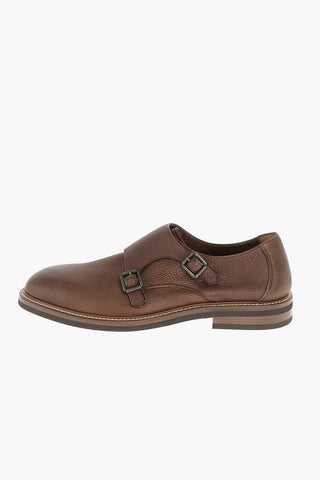 Textured Leather Derby Shoes with Buckles