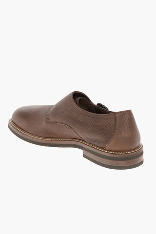 Textured Leather Derby Shoes with Buckles