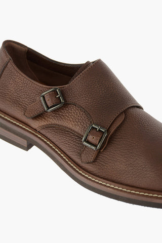 Textured Leather Derby Shoes with Buckles
