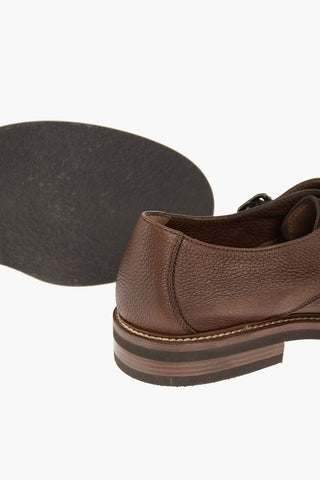 Textured Leather Derby Shoes with Buckles
