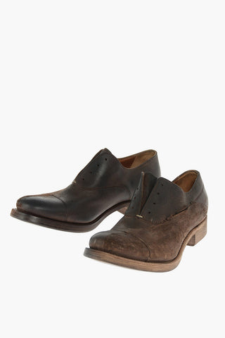 Laceless Leather Derby Shoes with Lived Effect