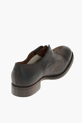 Laceless Leather Derby Shoes with Lived Effect