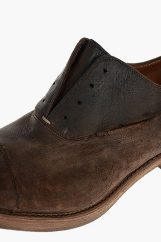 Laceless Leather Derby Shoes with Lived Effect
