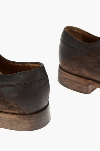 Laceless Leather Derby Shoes with Lived Effect